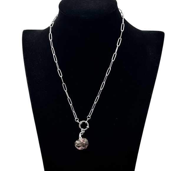 Dragon Blood Gemstone Pumpkin Pendant Necklace Silver Tone 17 Inch - Picture 4 of 6